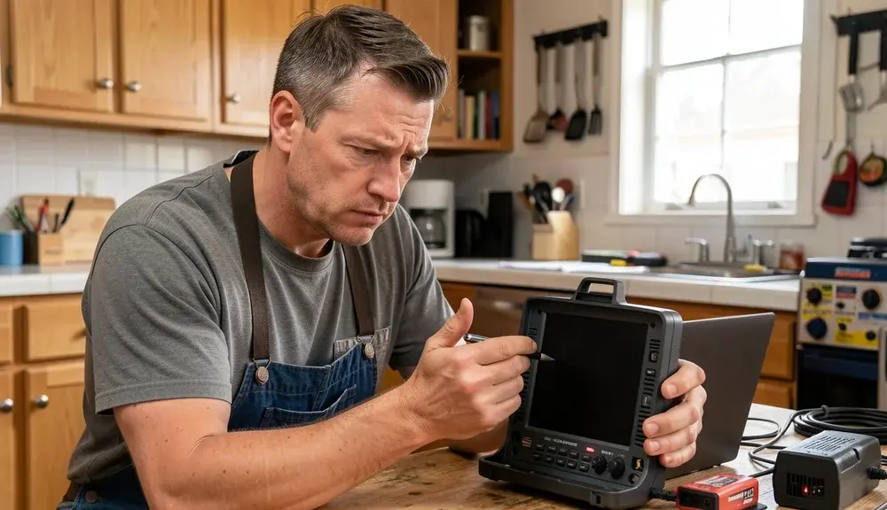 The image shows a mechanic examining a 2005 Ford F-150 transmission, highlighting common issues.